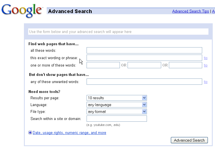 Google Advances Search